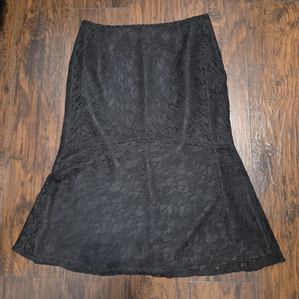 Vintage Black Lace Midi Skirt Size 12 - Picture 3 of 5